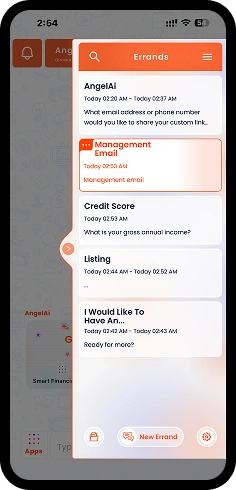AngelAi app: errands list of loan application tasks