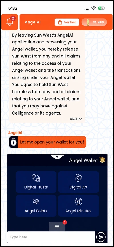 AngelAi wallet chat screen