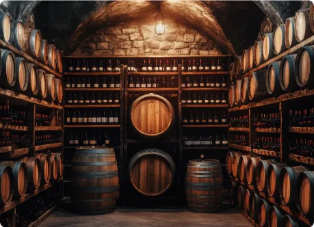 Bottles of Issimo wine resting in a cellar